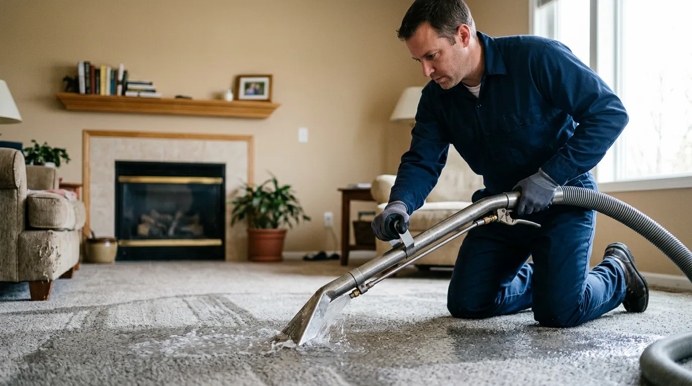 Water damage restoration technician working near Little York, IL